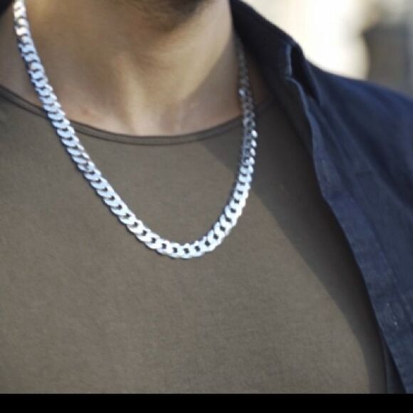 22” Solid 925 Sterling Silver Cuban Chain Necklace - Picture 8 of 9